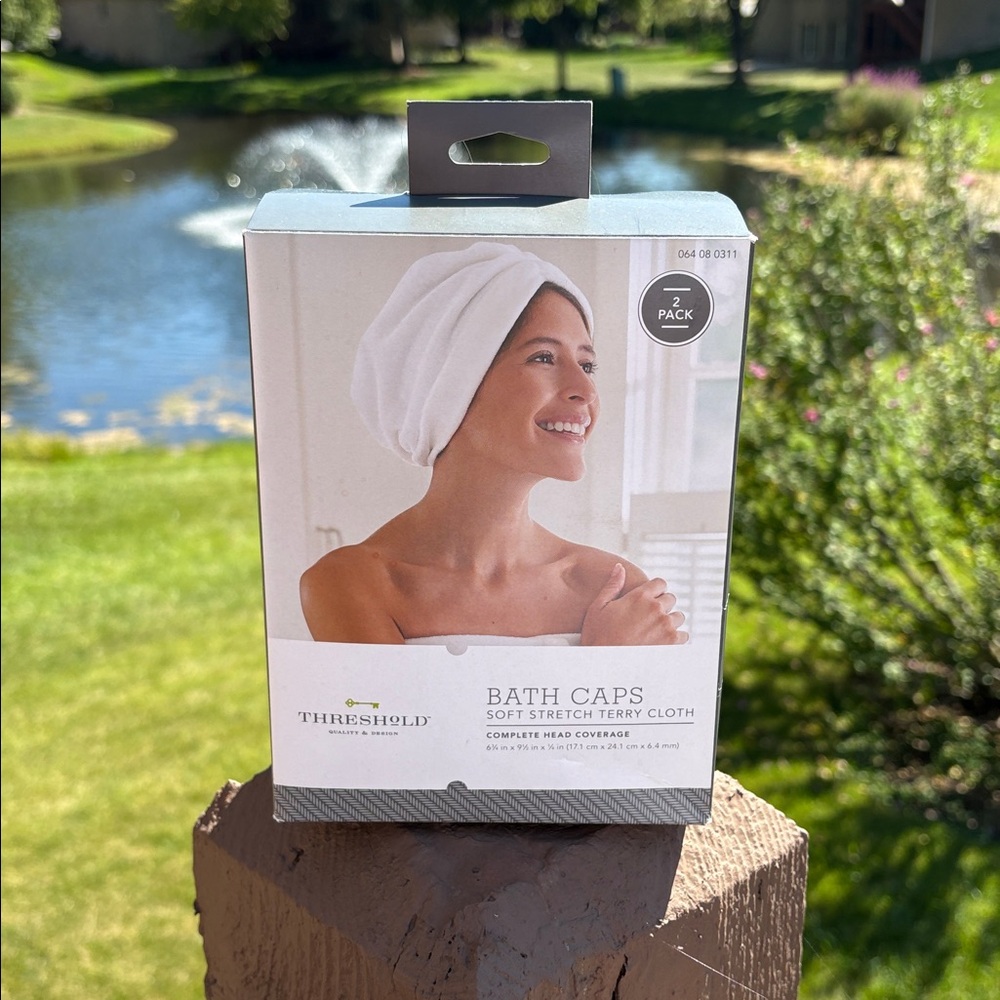 Threshold Soft Stretch Terry Cloth Bath Caps - White Two Pack